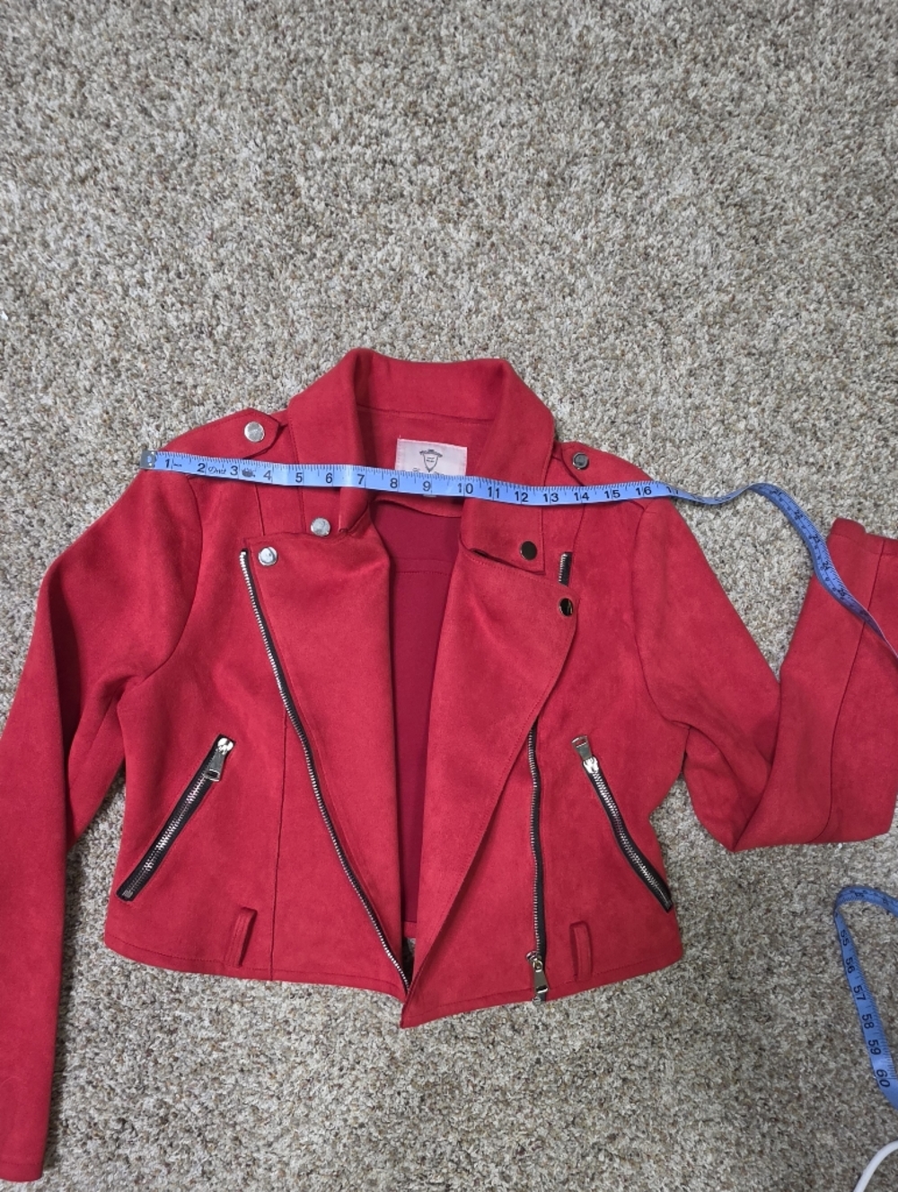 Lucy Wang Vibrant Red Suede-Style Moto Jacket